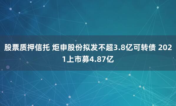 股票质押信托 炬申股份拟发不超3.8亿可转债 2021上市募4.87亿