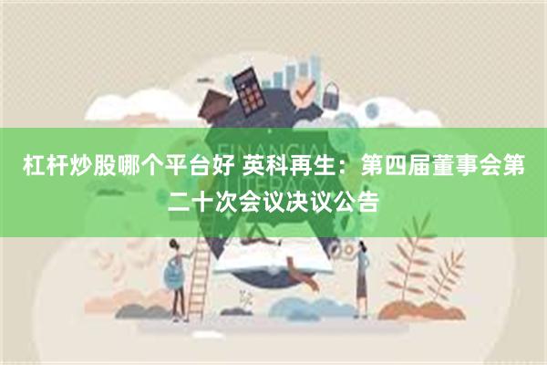 杠杆炒股哪个平台好 英科再生：第四届董事会第二十次会议决议公告